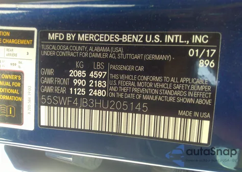 2017 Mercedes-Benz C 300 Luxury/Sport из США, поврежденный, VIN 55SWF4JB3HU205145